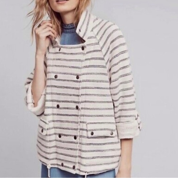 Anthropologie Dolan Left Coast Nautical Stripe Snap Button Knit Jacket, Size Med - Picture 1 of 15